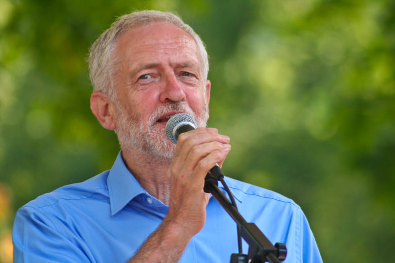 Jeremy Corbyn speaking at a rally