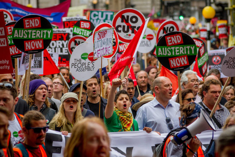 A protest organised by The People's Assembly anti-austerity