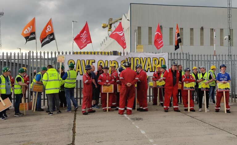 Unite and GMB workers at Harland & Wolff shipyard