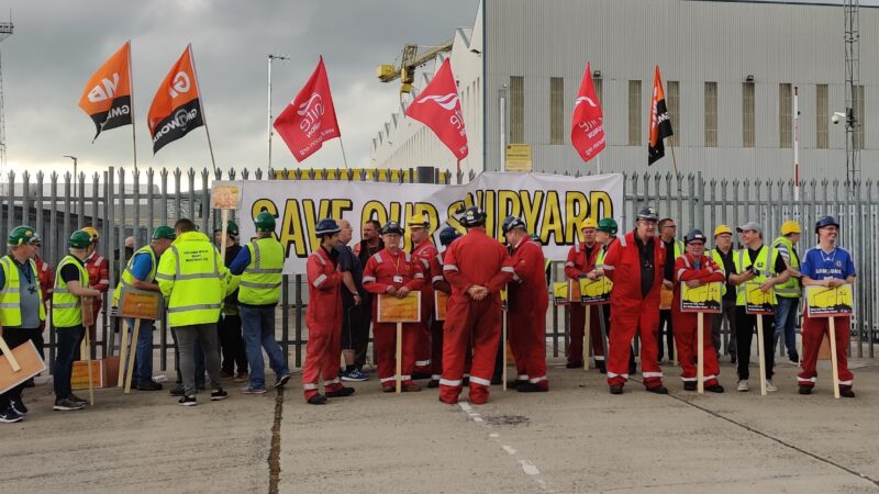 Unite and GMB workers at Harland & Wolff shipyard