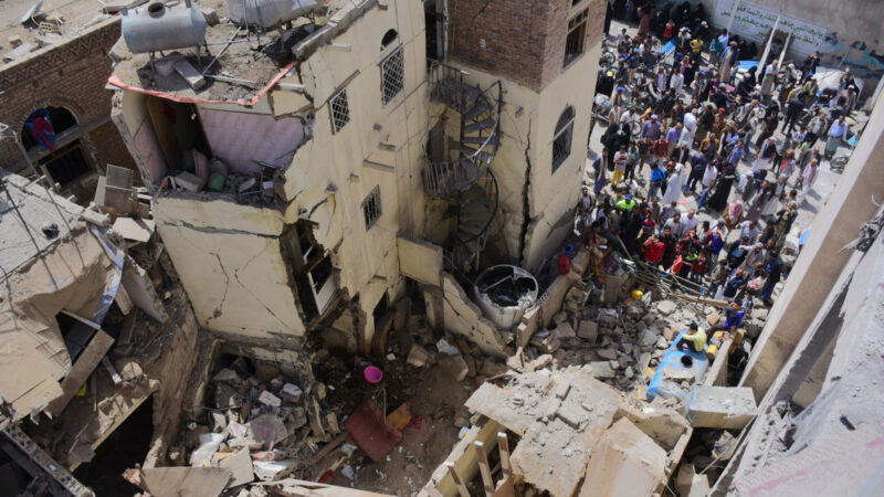 Sana'a residential area destroyed in Yemen after an airstrike