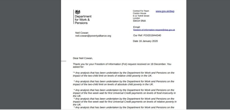 FOI response to Neil Cowan from the Dept of Work and Pensions