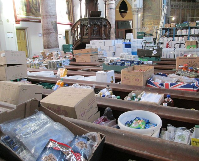 A photo of boxes of food in a food bank