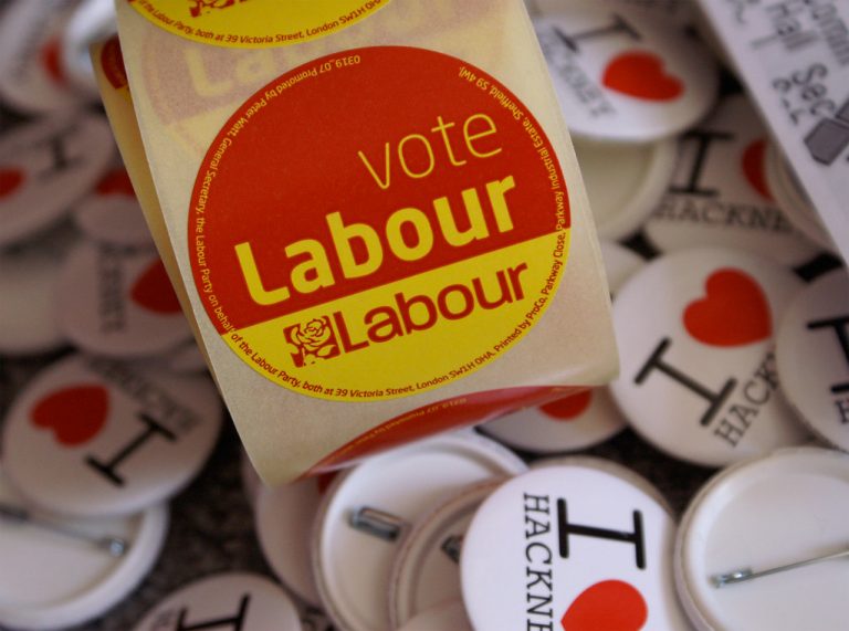 A stick reading "Vote Labour"