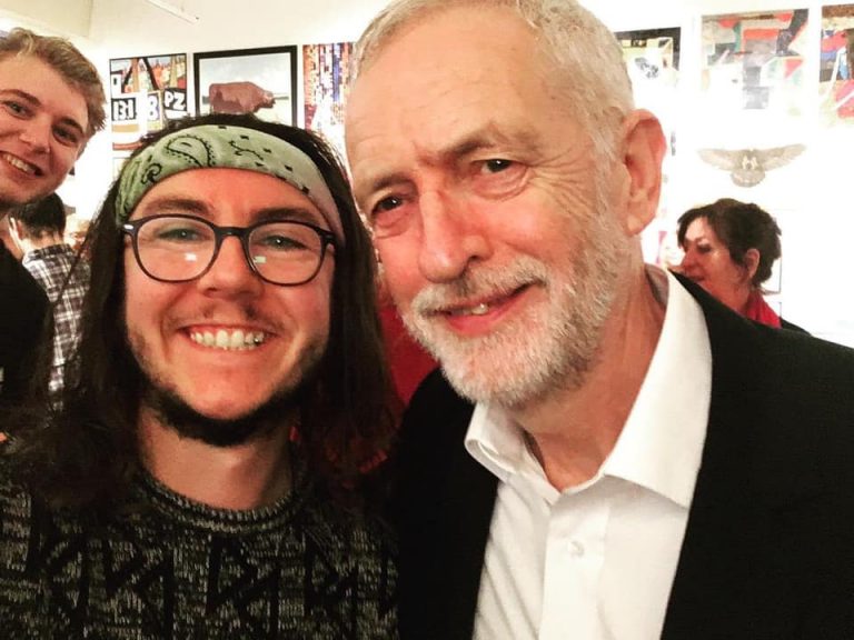 Socialist Appeal supporter Alex Falconer with Jeremy Corbyn