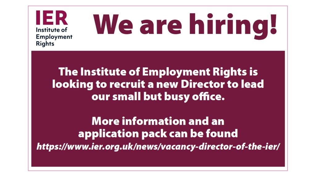 A job advert for the Institute for Employment Rights