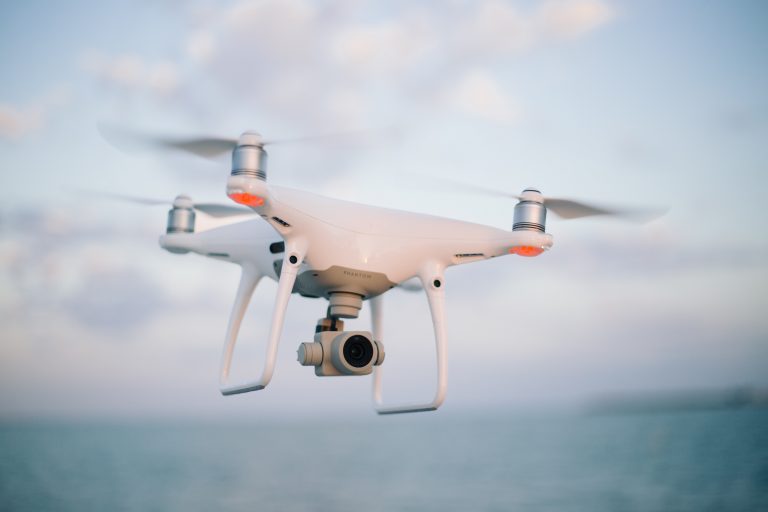 Drone flying, blurry background