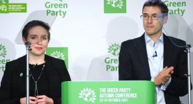 Carla Denyer and Adrian Ramsay speaking at Green Party Conference