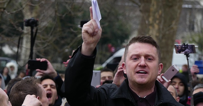 A photo of Tommy Robinson at a rally