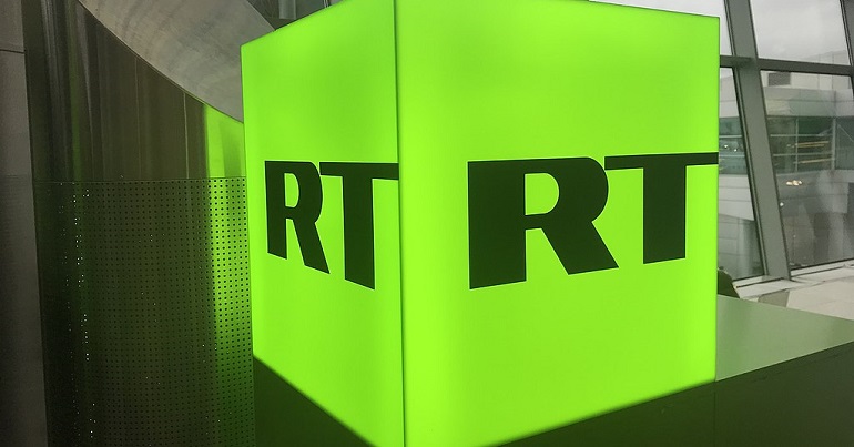 A lamp bearing the RT (also know as Russia Today) logo