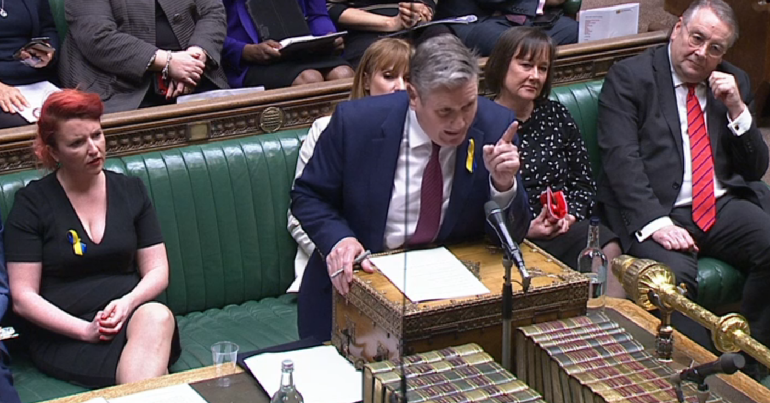 Keir Starmer speaking at the dispatch box of the House of Commons on the sacking of P&O Ferries workers at PMQs