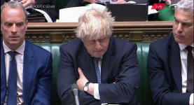Dominic Raab, Boris Johnson and Steve Barclay sat on the frontbench of the House of Commons at Prime Minister's Questions
