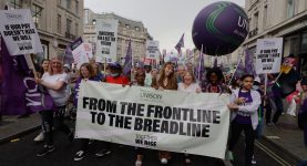 A photo of the Unison trade union bloc on the 2022 TUC demonstration