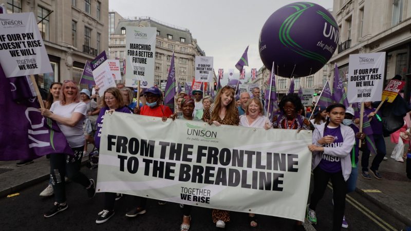 A photo of the Unison trade union bloc on the 2022 TUC demonstration