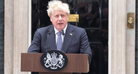 Boris Johnson giving his resignation speech at Number 10 Downing Street