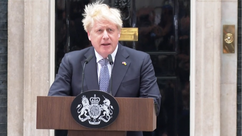 Boris Johnson giving his resignation speech at Number 10 Downing Street