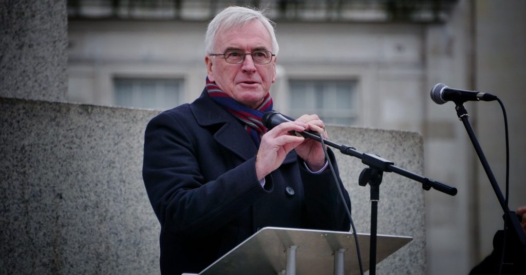 John McDonnell speaking at a lectern outdoors