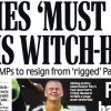 Daily Mail slammed for front page accusing MPs who are investigating Boris Johnson of conducting a 'witch hunt'