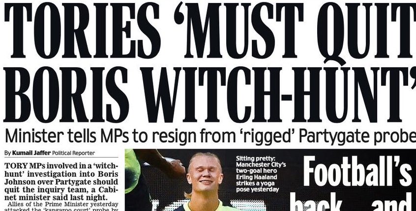 Daily Mail slammed for front page accusing MPs who are investigating Boris Johnson of conducting a ‘witch hunt’