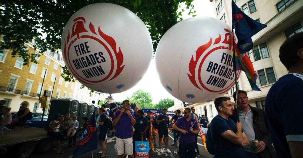 Fire Brigades Union balloons at a demonstration