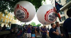 Fire Brigades Union balloons at a demonstration