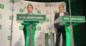 Carla Denyer and Adrian RAmsay speaking at Green Party Conference