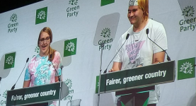 Jane Baston and JKelsey Trevett speaking at Green Party Conference