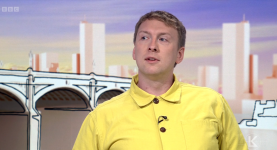 Joe Lycett appearing on Sunday Morning with Laura Kuenssberg