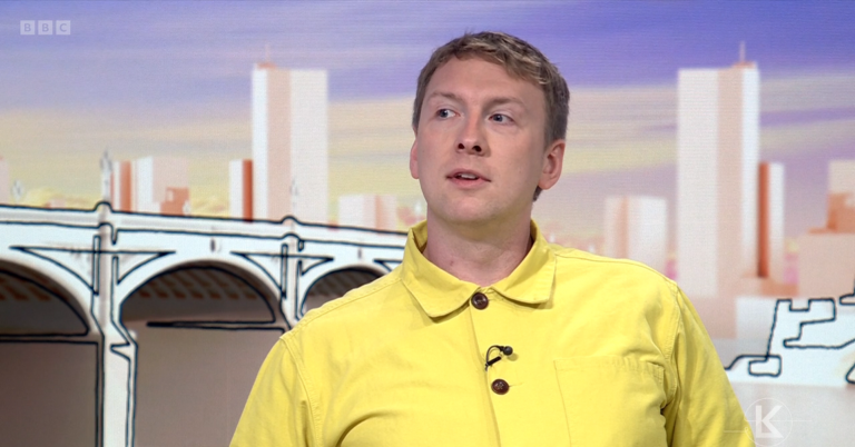 Joe Lycett appearing on Sunday Morning with Laura Kuenssberg
