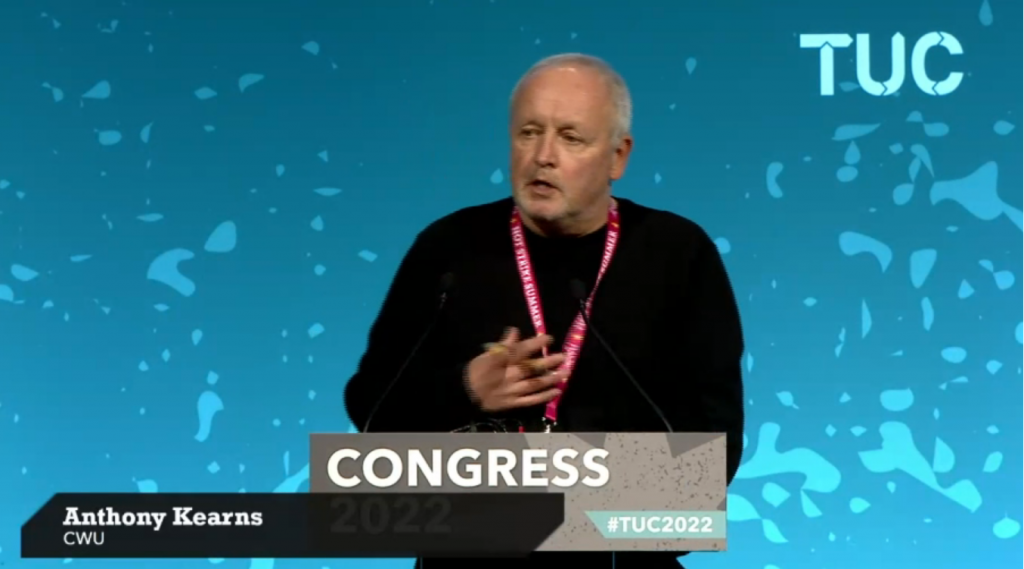 CWU senior deputy general secretary Anthony Kearns speaking at TUC Congress
