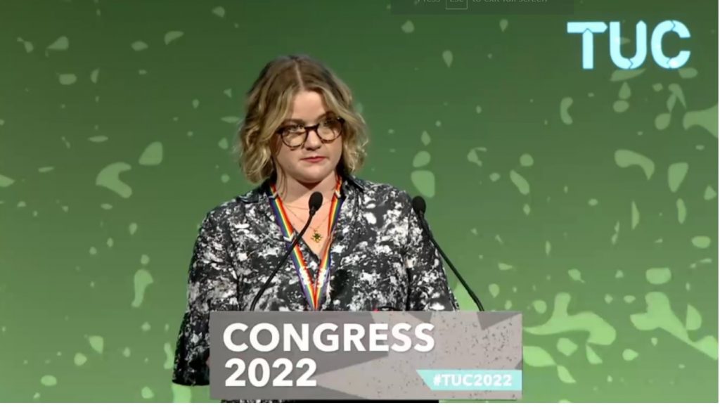 Jo Grady speaking at the 2022 TUC Congress