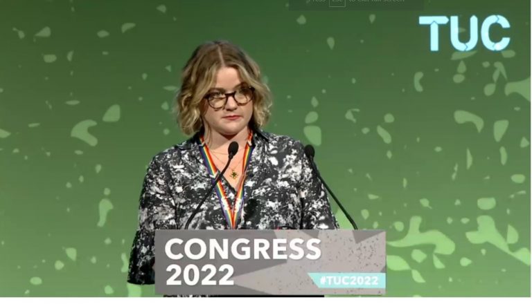 Jo Grady speaking at the 2022 TUC Congress