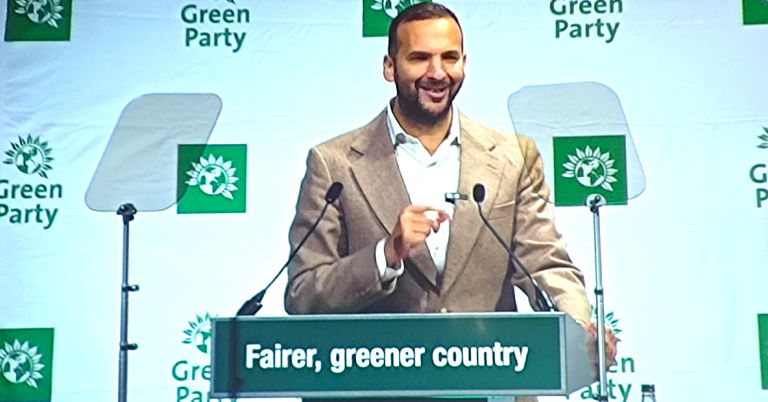 Zack Polanski speaking at Green Party conference