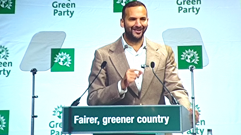 Zack Polanski speaking at Green Party conference