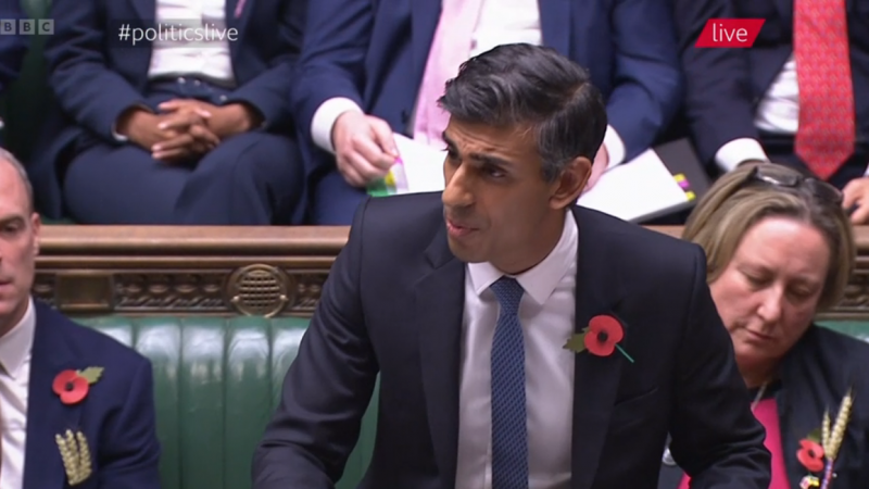 Rishi Sunak at the House of Commons despatch box at PMQs