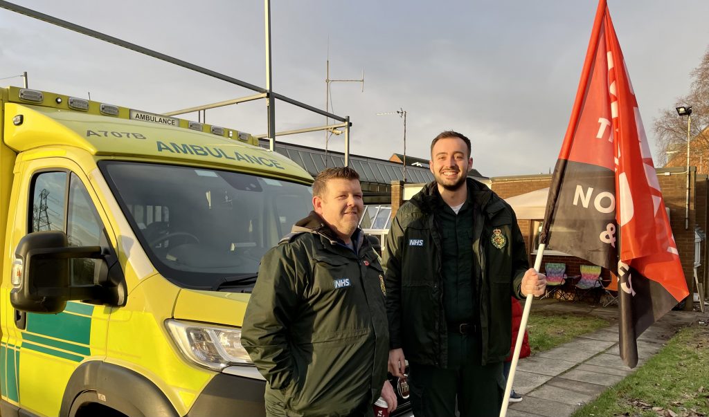Ambulance workers on the picket line in Warrington