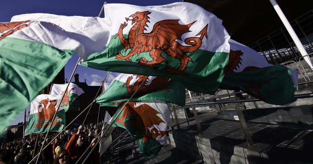 Welsh flags at the Welsh Parliamen