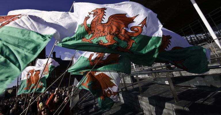 Welsh flags at the Welsh Parliamen