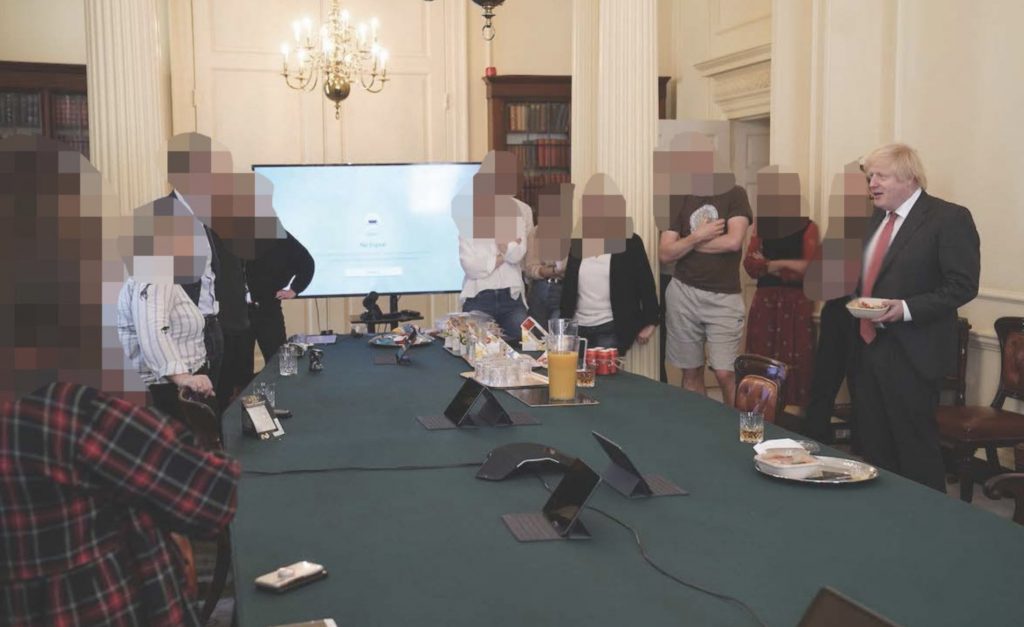 A photo of Boris Johnson and others at a lockdown party