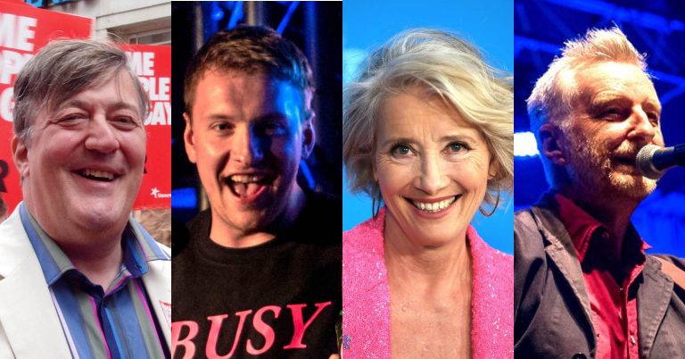 A photo of Stephen Fry, Joe Lycett, Emma Thompson and Billy Bragg