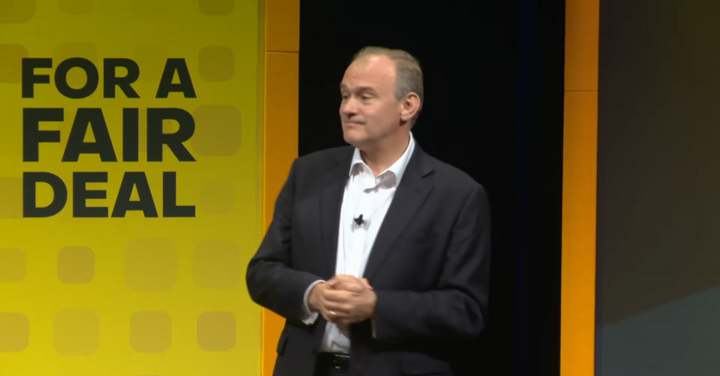 Ed Davey speaking at Liberal Democrat conference
