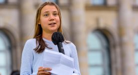 Greta Thunberg speaking at a rall