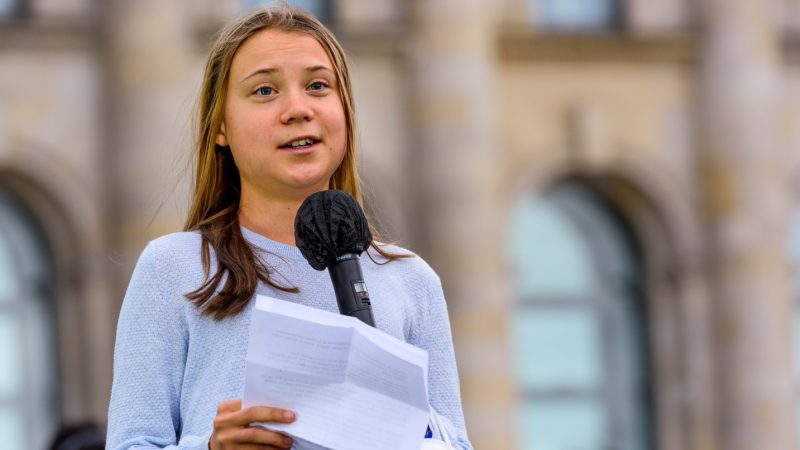 Greta Thunberg speaking at a rall