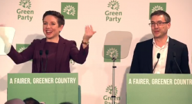 Carla Denyer and Adrian Ramsay speaking at Green Party conference