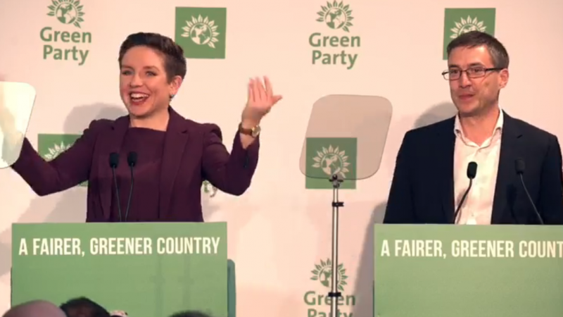 Carla Denyer and Adrian Ramsay speaking at Green Party conference