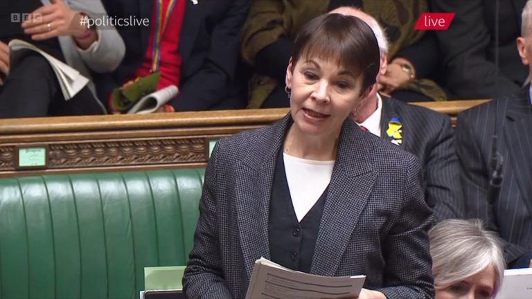 Caroline Lucas speaking at PMQs