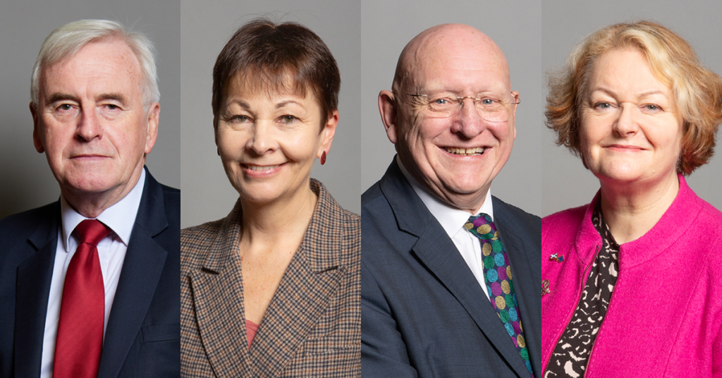 John McDonnell, Caroline Lucas, Hywel Williams and Philippa Whitford