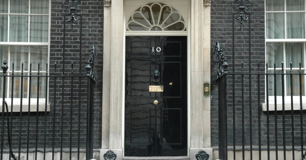 A photo of the door of Number 10 Downing Street