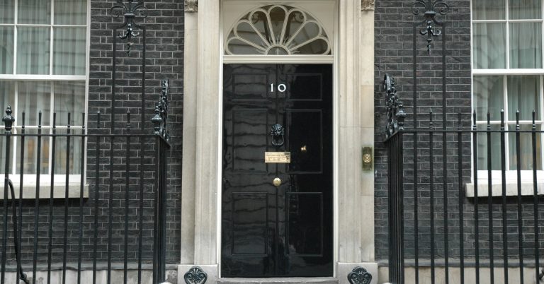 A photo of the door of Number 10 Downing Street
