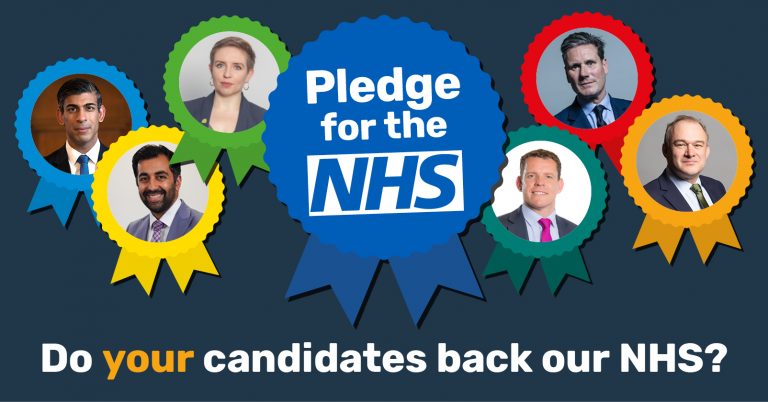 A graphic reading "'Pledge for the NHS' - Do your candidates back our NHS?"